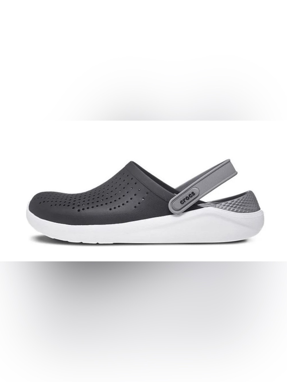 CROCS LiteRide Sandals in Black/Smoke Grey. Women’s 7/ Men’s 5